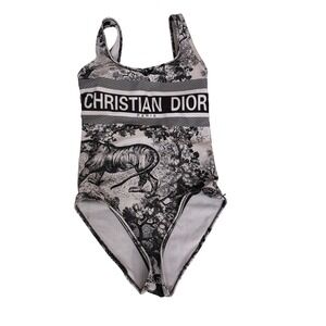 Christian Dior Women Swimsuit White Black Toile de Jouy Logo One Piece Size S